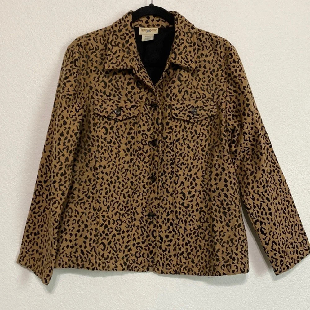 TravelSmith Vintage Cheetah Print Cotton Button Front Jacket Size M